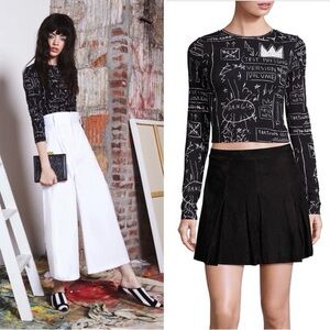 Alice & Olivia x Basquiat Delaina Printed Beat Bop Crop Top Large NWT